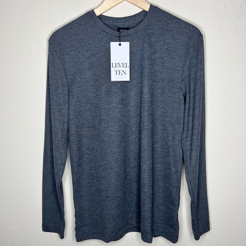 NWT Level Ten Shirt SMALL Long Sleeve Knit Tee Crewneck Charcoal Gray Minimalist